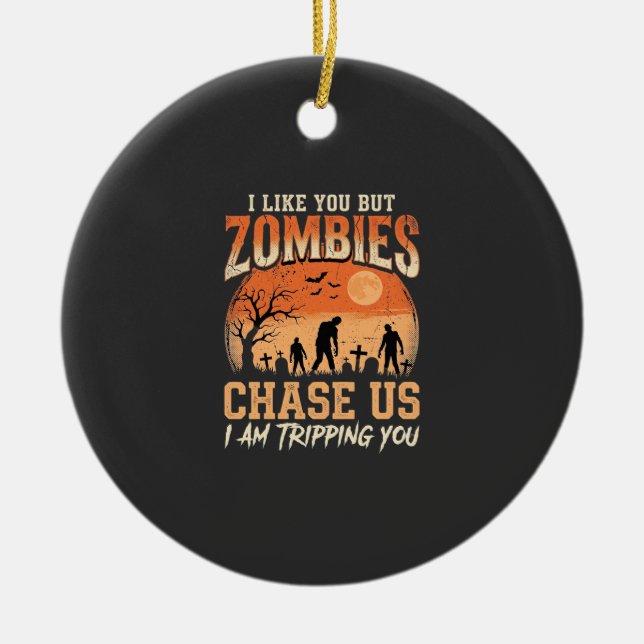 Roliga Zombie Halloween Jaktar Oss Design Julgransprydnad Keramik (Framsidan)