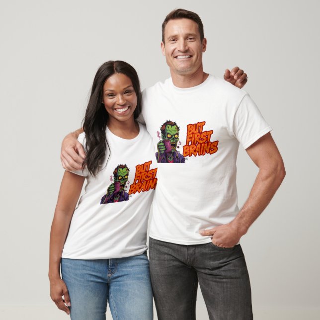 Roliga Zombiepar T-shirts | Men Först Hjärnor Tee (Unisex)