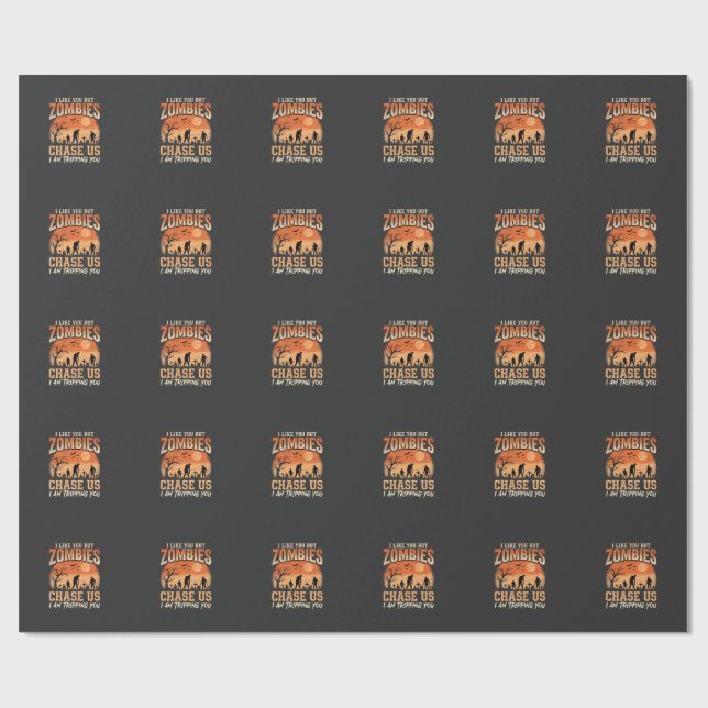 Roliga zombies Halloween jagas av oss design Presentpapper (Platt)
