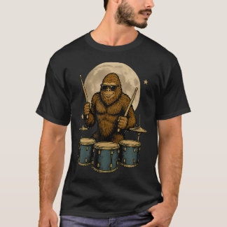 Roligare Trummis Bigfoot Spelar Trummor Rockmusik T Shirt