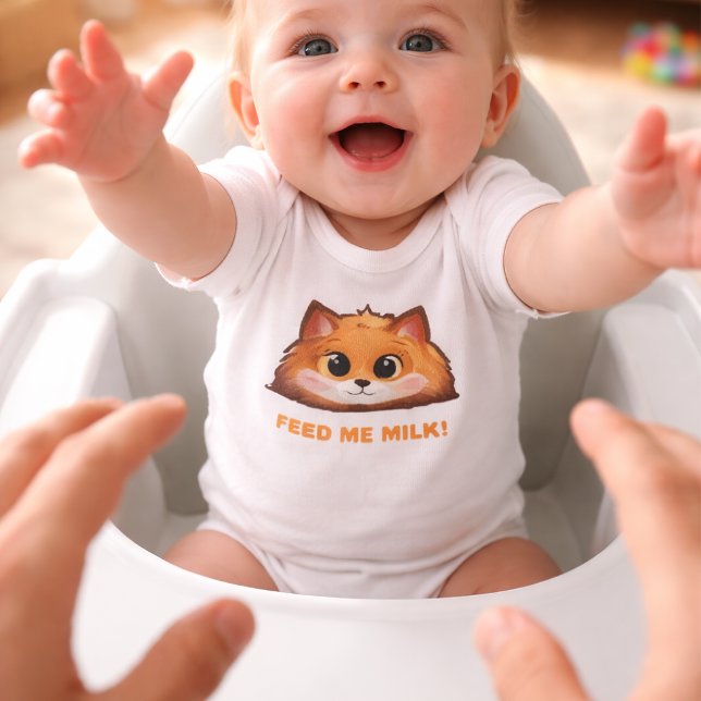 Roligaste "MATA MIG MED MJÖLK!" Rävröja för bebisa T Shirt (Foxi Baby Series - Feed Me Milk! Fox Bodysuit (Father's POV Edition))