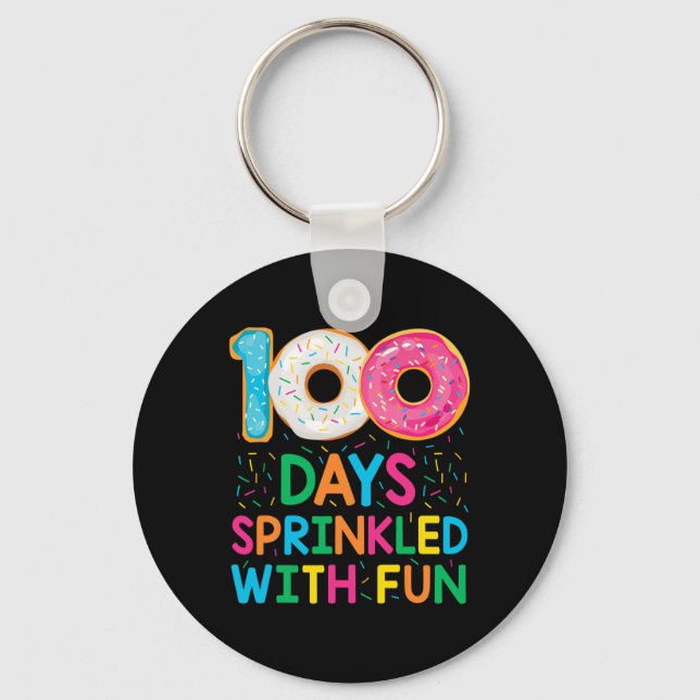 Roligt 100 dagar Sprinkled med Roligt Donut School Nyckelring (Framsida)