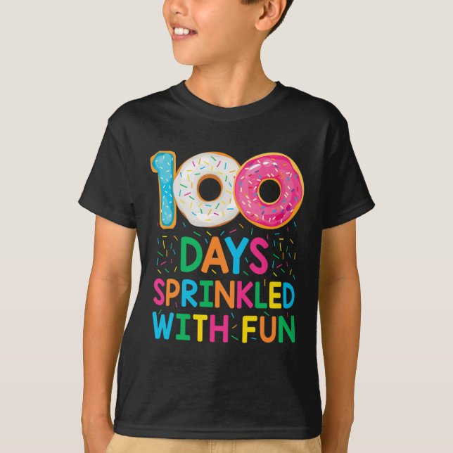 Roligt 100 dagar Sprinkled med Roligt Donut School T Shirt (Framsida)