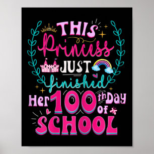 Roligt 100-dagen för skolprinsessan Cute Kids Girl Poster