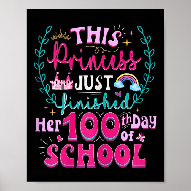 Roligt 100-dagen för skolprinsessan Cute Kids Girl Poster (Framsidan)
