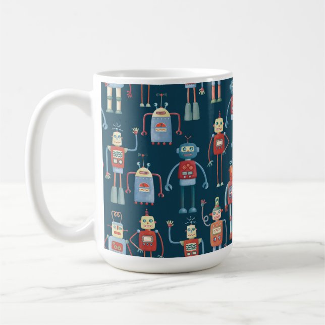 Roligt 1950-talet Stil Retro Robot Mönster Mörk Kaffemugg (Vänster)