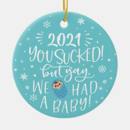 Roligt 2022 suckade, men vi hade ett pojke foto sö julgransprydnad keramik