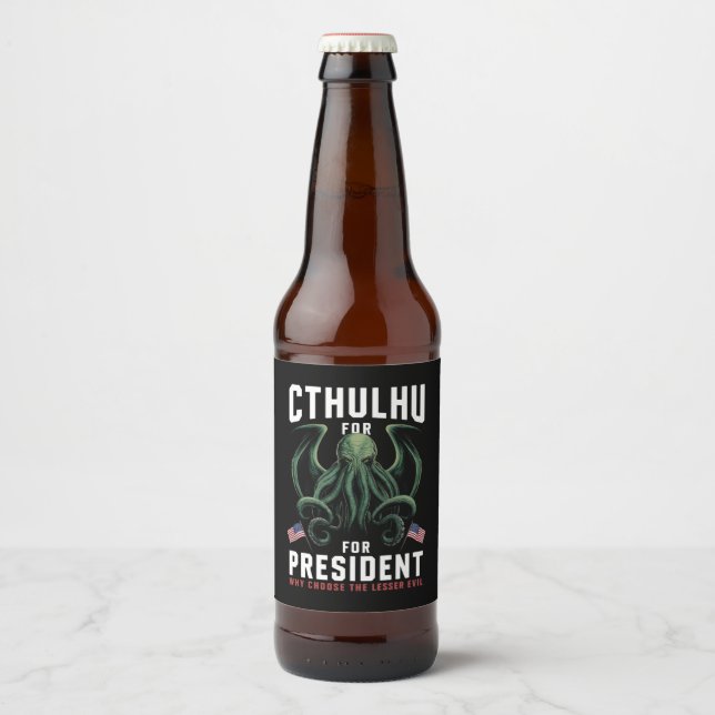 Roligt 2024 Val Cthulhu för President  Ölflaska Etikett (Framsida)