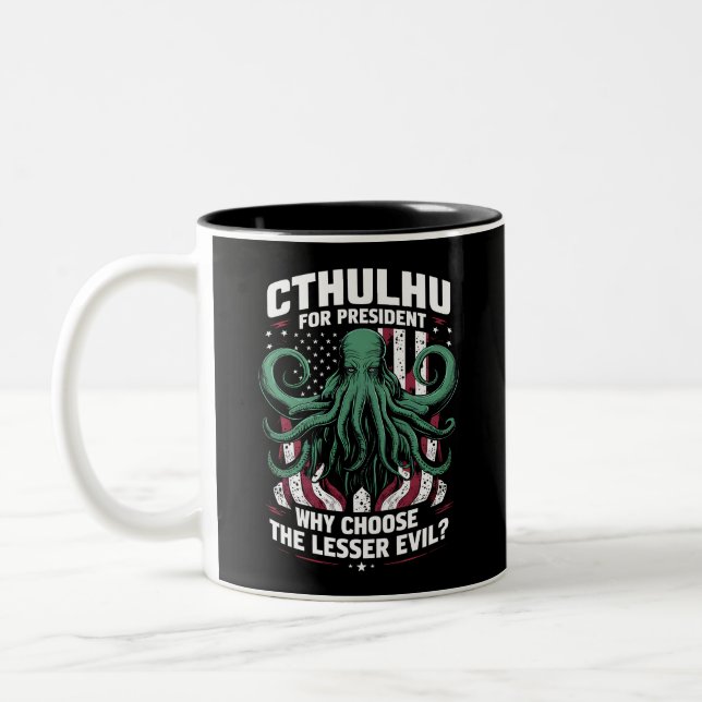 Roligt 2024 Val Cthulhu För President Två-Tonad Mugg (Vänster)