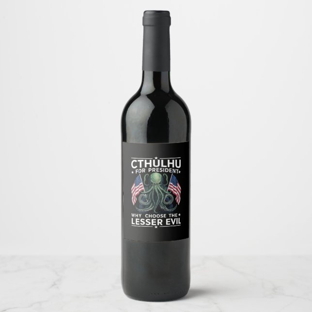 Roligt 2024 Val Cthulhu För President  Vinflaska Etikett (Framsida)