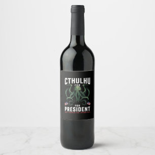Roligt 2024 Val Cthulhu för President Vinflaska Etikett