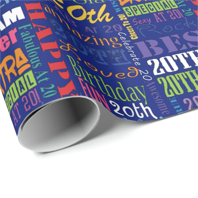 Roligt 20:e Födelsedagsfestens Personlig Monogram Presentpapper (Rullad Hörn)