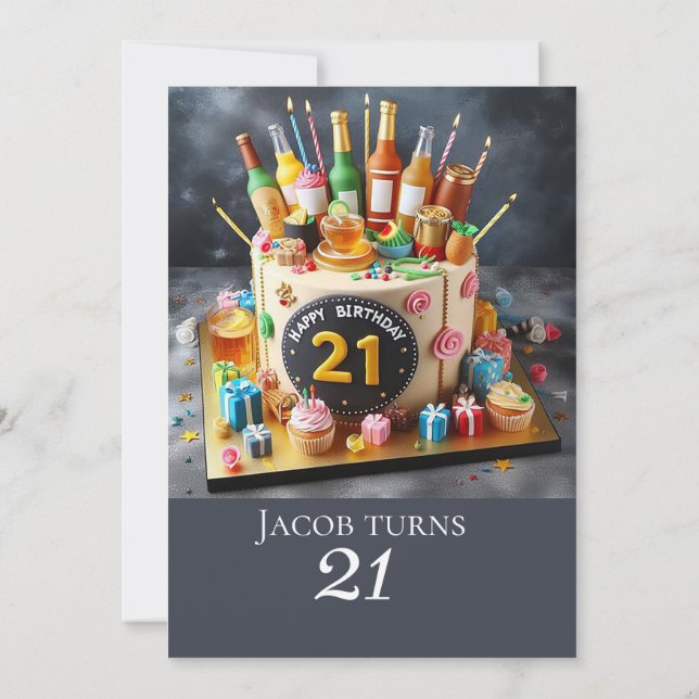 ROLIGT 21:a BIRTHDAY CAKE, FIRANDE Inbjudningar (Baksida)