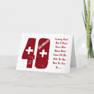 Roligt, 40-årsdag för broder, röd och vit text kort
