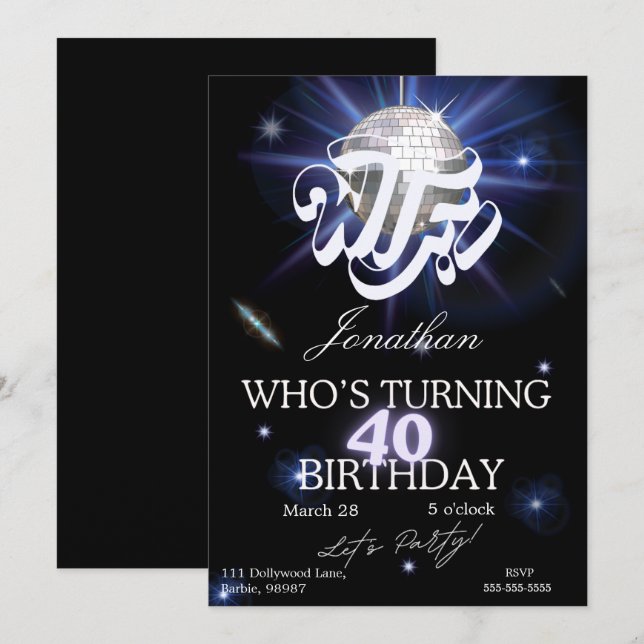 Roligt 40-årsfirande VTF Vem fyller 40 Ironisk Inbjudningar (Fram/baksida)