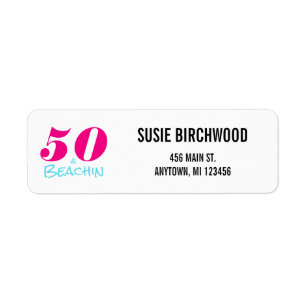 Roligt 50 & Beachin Shock rosa Aquamarine Black Te Returadress Etikett