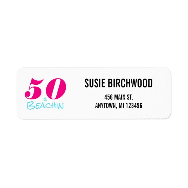 Roligt 50 & Beachin Shock rosa Aquamarine Black Te Returadress Etikett (Framsidan)