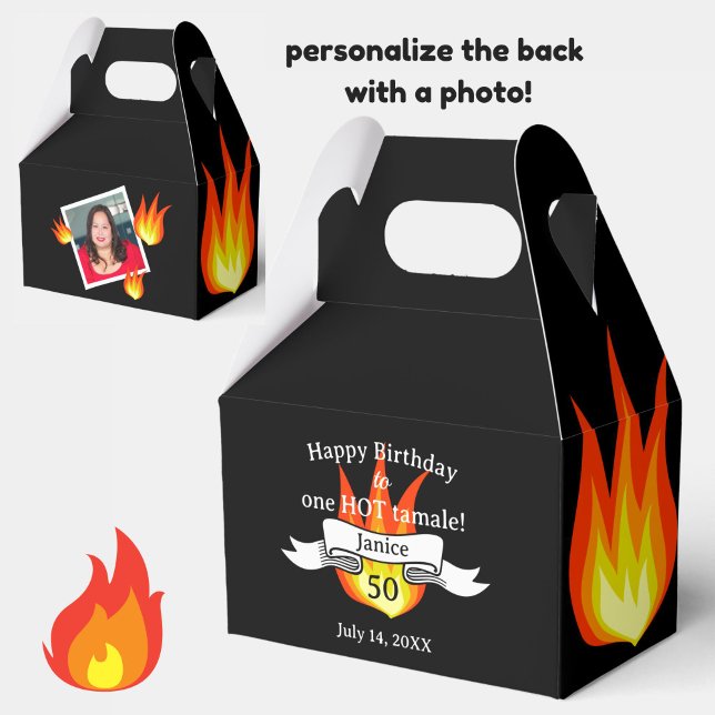 Roligt 50:e födelsedag Personligen "Hett Tamale" F Presentaskar (A fun favor box for birthdays (personalize with age and photo).)