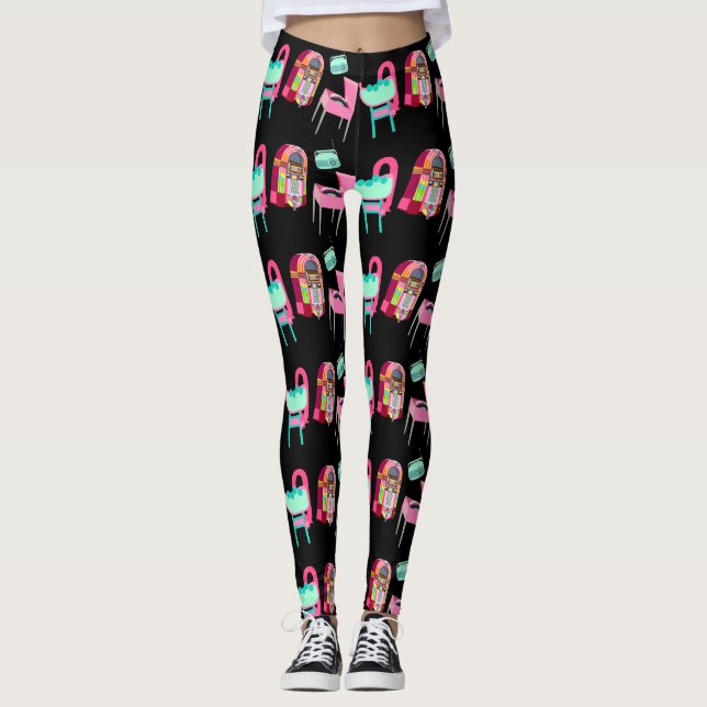 Roligt 50 Jukebox Music Players Mönster Leggings (Framsida)