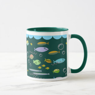 Roligt 50 Retro Tecknad School of Fish Ocean Art Mugg