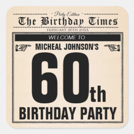 Roligt 60:e Vintagen för dagstidningar Unik Anpass Fyrkantigt Klistermärke