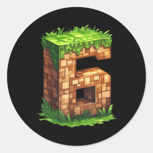 Roligt 6e Birthday Number 6 Video Gamer Pixel Thme Runt Klistermärke