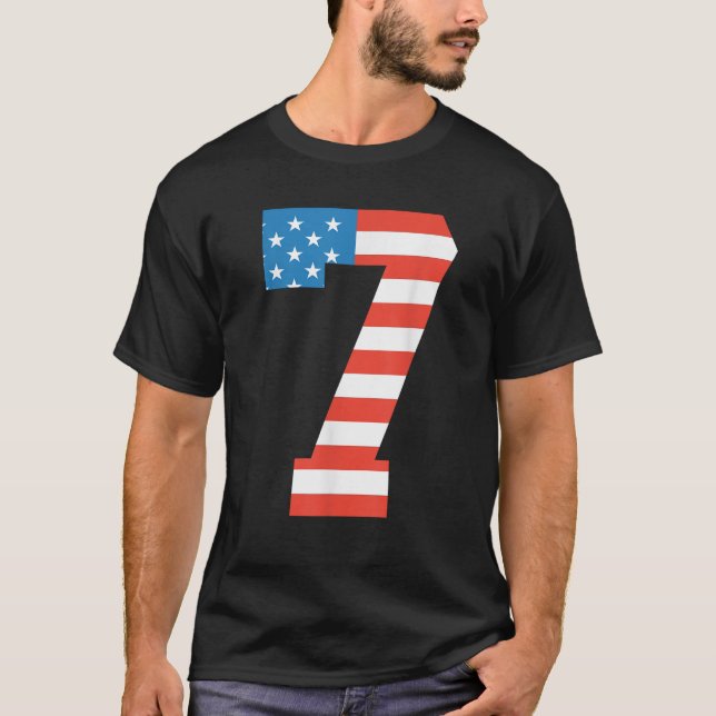 Roligt 7:e födelsedag USA amerikanska Flagga 4 jul T Shirt (Framsida)