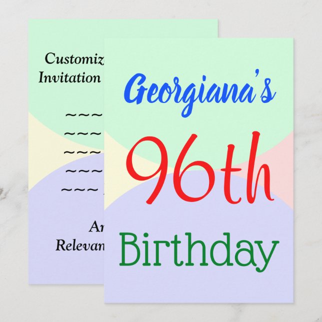 Roligt, 96:e födelsedag inbjudningar (Fram/baksida)