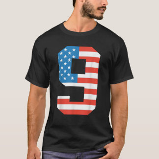 Roligt 9:e födelsedag Amerikanska Flagga 4:e juli T Shirt