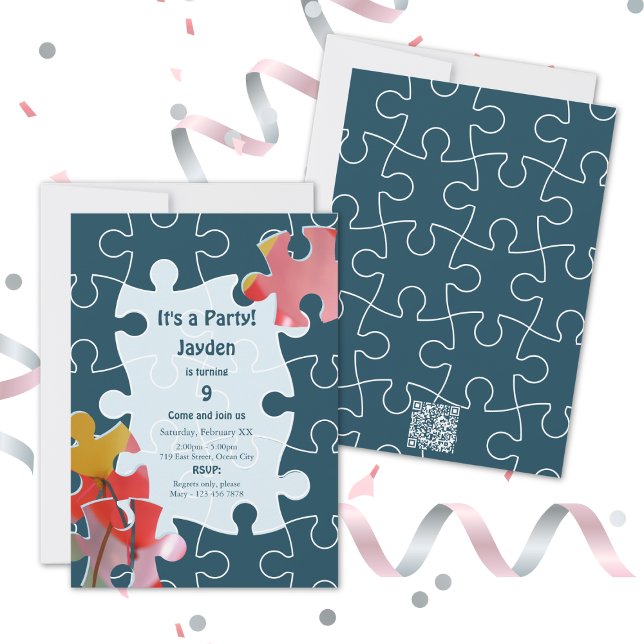 Roligt 9:e födelsedagspressen mot det tredje Party Inbjudningar (Fun 9th Birthday Puzzle Themed Party Invite Card, Flat Card 5x7 Inch)