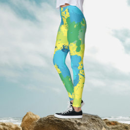 Roligt Abstrakt Turcoise Gult Färg Platter Paint Leggings