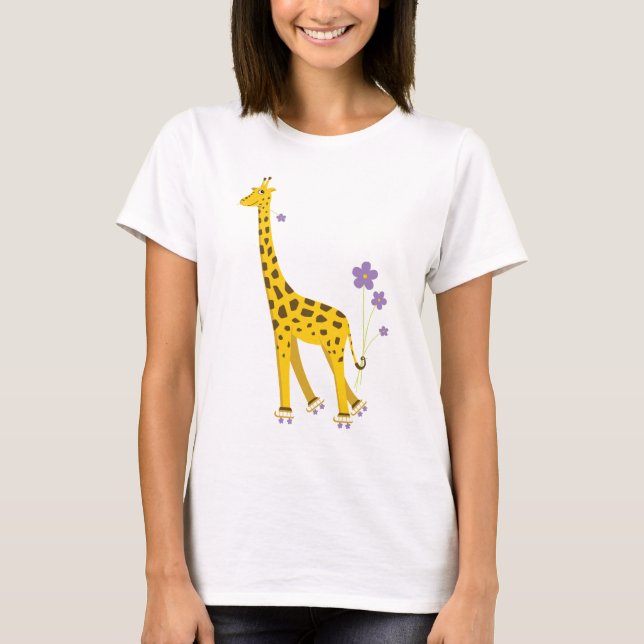 Roligt åka skridskor för giraffrulle tee shirt (Framsida)