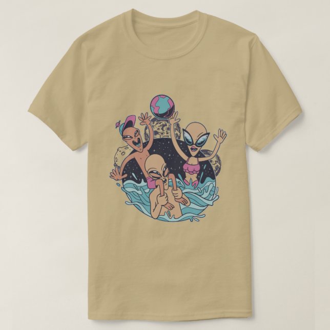 Roligt Alien Beach Party T Shirt (Design framsida)