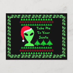 Roligt Alien Santa Geek Humor LGM Unik Helgdag Helg Vykort