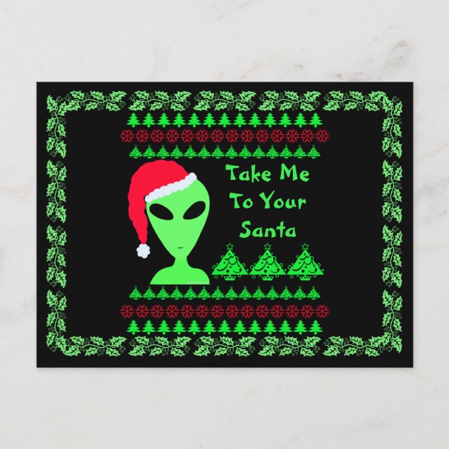 Roligt Alien Santa Geek Humor LGM Unik Helgdag Helg Vykort (Framsida)