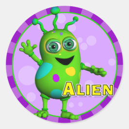 Roligt Alien Stickers Runt Klistermärke