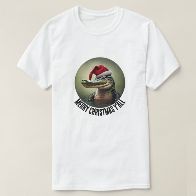 Roligt Alligator i Santa Hat T Shirt (Design framsida)