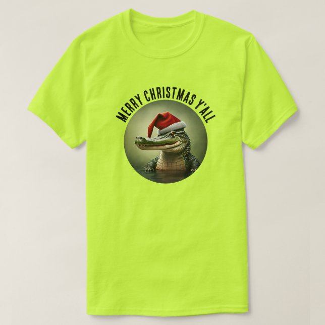 Roligt Alligator i Santa Hat T Shirt (Design framsida)