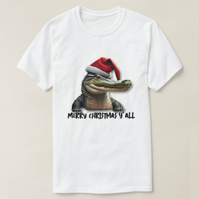 Roligt Alligator i Santa Hat T Shirt (Design framsida)