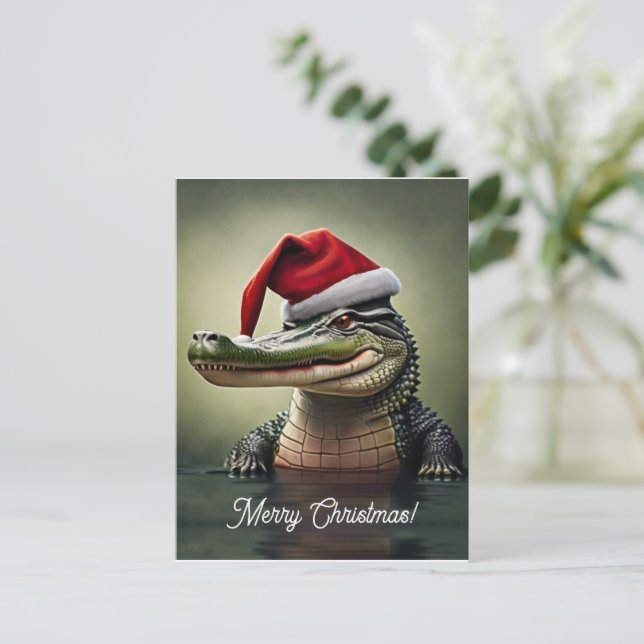 Roligt Alligator i Santa Hat Vykort (Stående Fram)