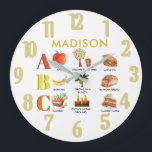 Roligt Alphabet ABC:s Personlig Namn Stor Klocka<br><div class="desc">Roligtens pedagogisk väggklocka - lär dig ABC:s och lär dig något om veggies - hur de växer och vad de kan bli i vårt dagliga liv. Alla designfrågor eller speciella förfrågningar. Skicka bara en chatta eller ett e-postmeddelande till charmdesignstudio@rcn.com så hjälper vi oss gärna.</div>