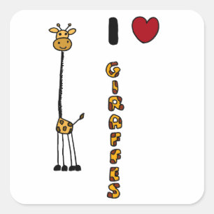 Roligt älskar jag girafftecknaden fyrkantigt klistermärke