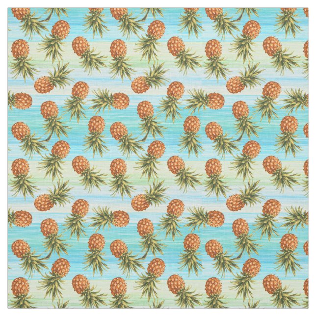 Roligt Ananas Frukt Mönster Vattenfärg Art Rand Tyg (Provkarta)