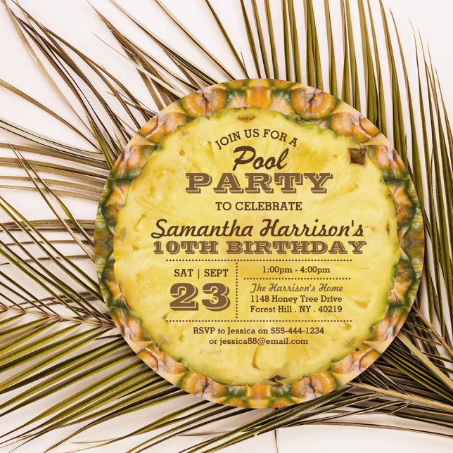 Roligt Ananas Sommar Bassäng Party, vid födelsedag Inbjudningar (Skapare uppladdad)