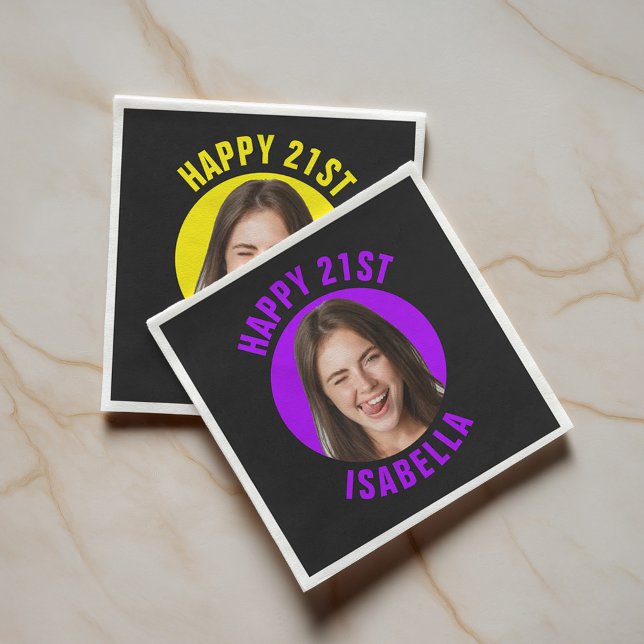 Roligt Anpassat Sött Ansikte Foto Glad 21-årsdag Pappersservett (Skapare uppladdad)