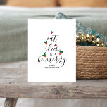 Roligt Anpassningsbar Chic  Minimalist Julgran Helg Vykort<br><div class="desc">Cute minimalist-vykort för Julgran med festive roligt text i det moderna kalligrafiskriptet för elegant som säger "ät, sova och var god". Det finns en vattenfärgad illustration av ett rött och grönt som sitter mellan texten som ser ut som ett Julgran! Du måste lägga till din familj namn! Men du kan...</div>
