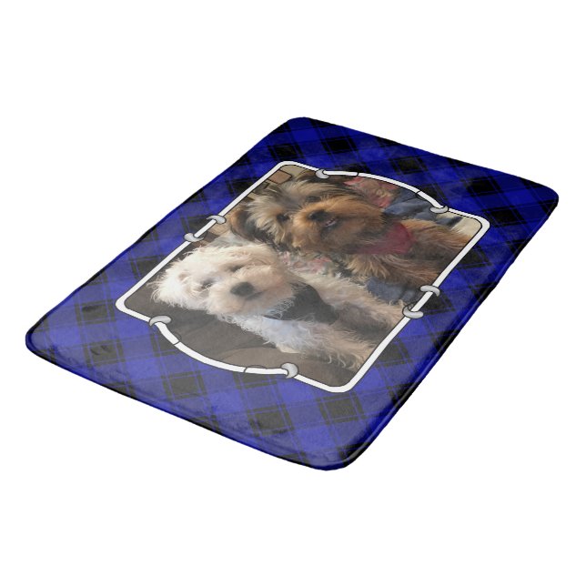Roligt Anpassningsbar Foto Ram Classic Blue & Blac Badrumsmatta (Vinklad)