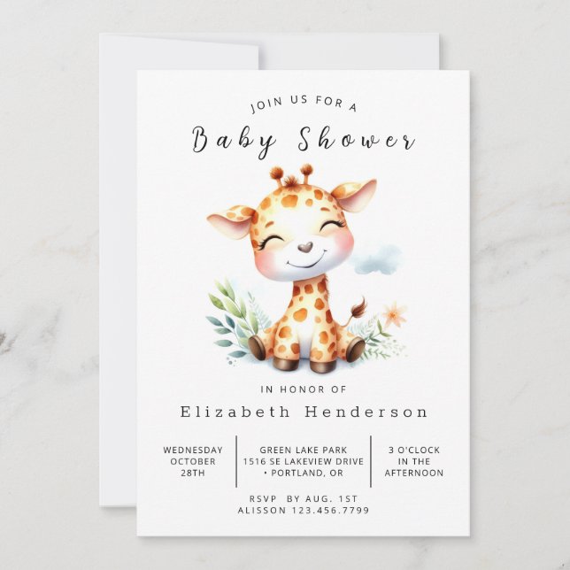 Roligt Anpassningsbar Giraffe Baby Shower Inbjudningar (Framsida)