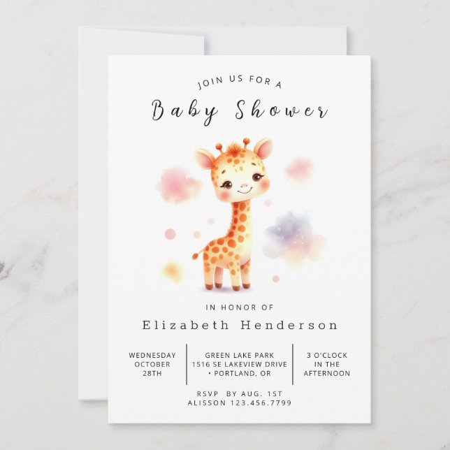 Roligt Anpassningsbar Giraffe Baby Shower Inbjudningar (Framsida)