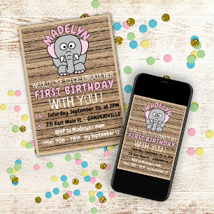 Roligt Anpassningsbar Girl's First Birthday Firati Inbjudningar